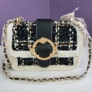 Vintage Style Tweed Double Chain Purse